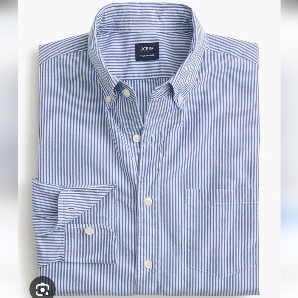 J. Crew Factory Blue and White Striped Button-Down Shirt